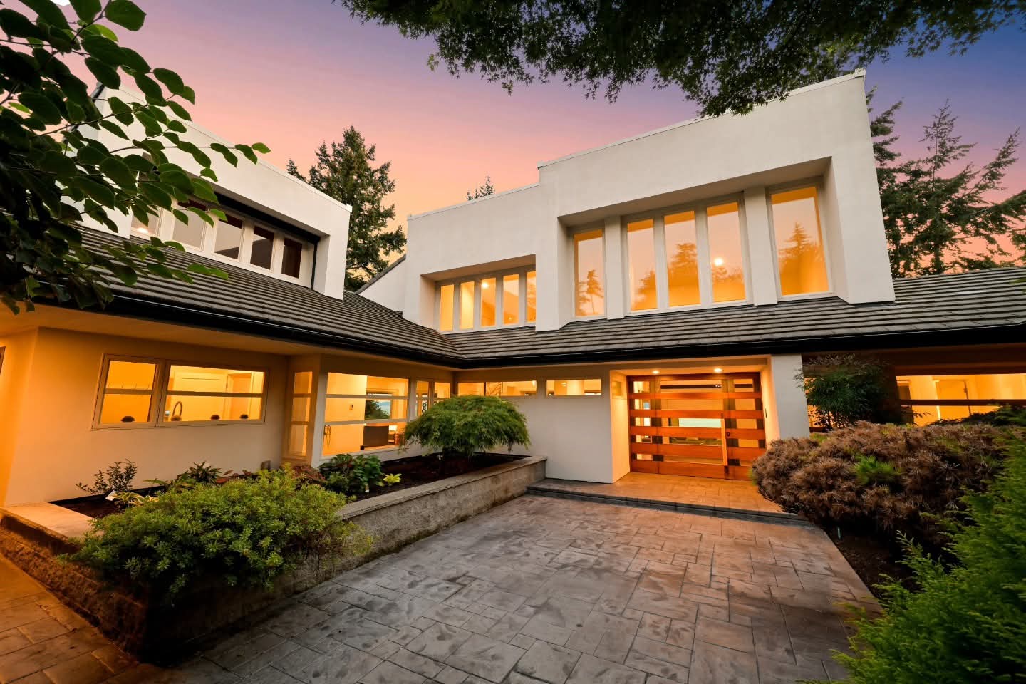 Modern White House at Dusk