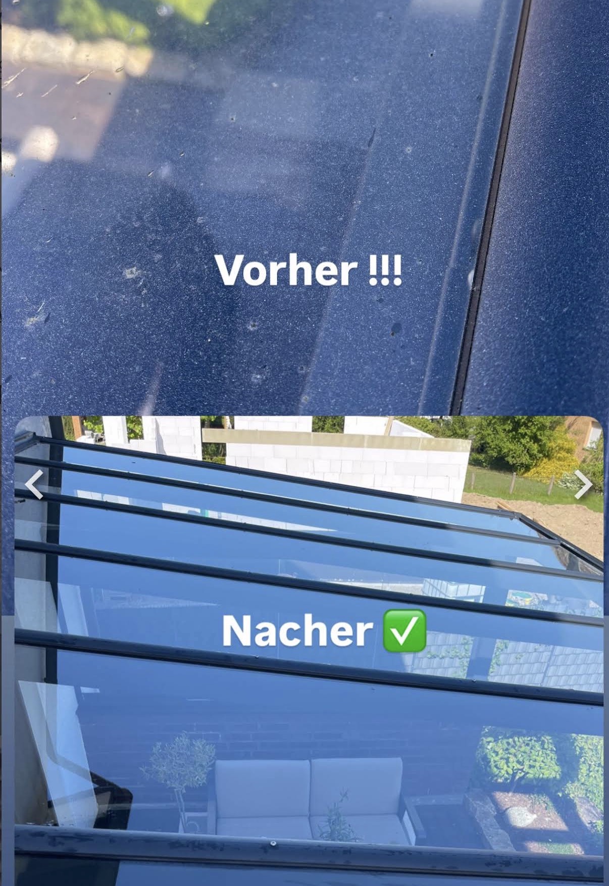 Glasvordach vor und nach der Reinigung