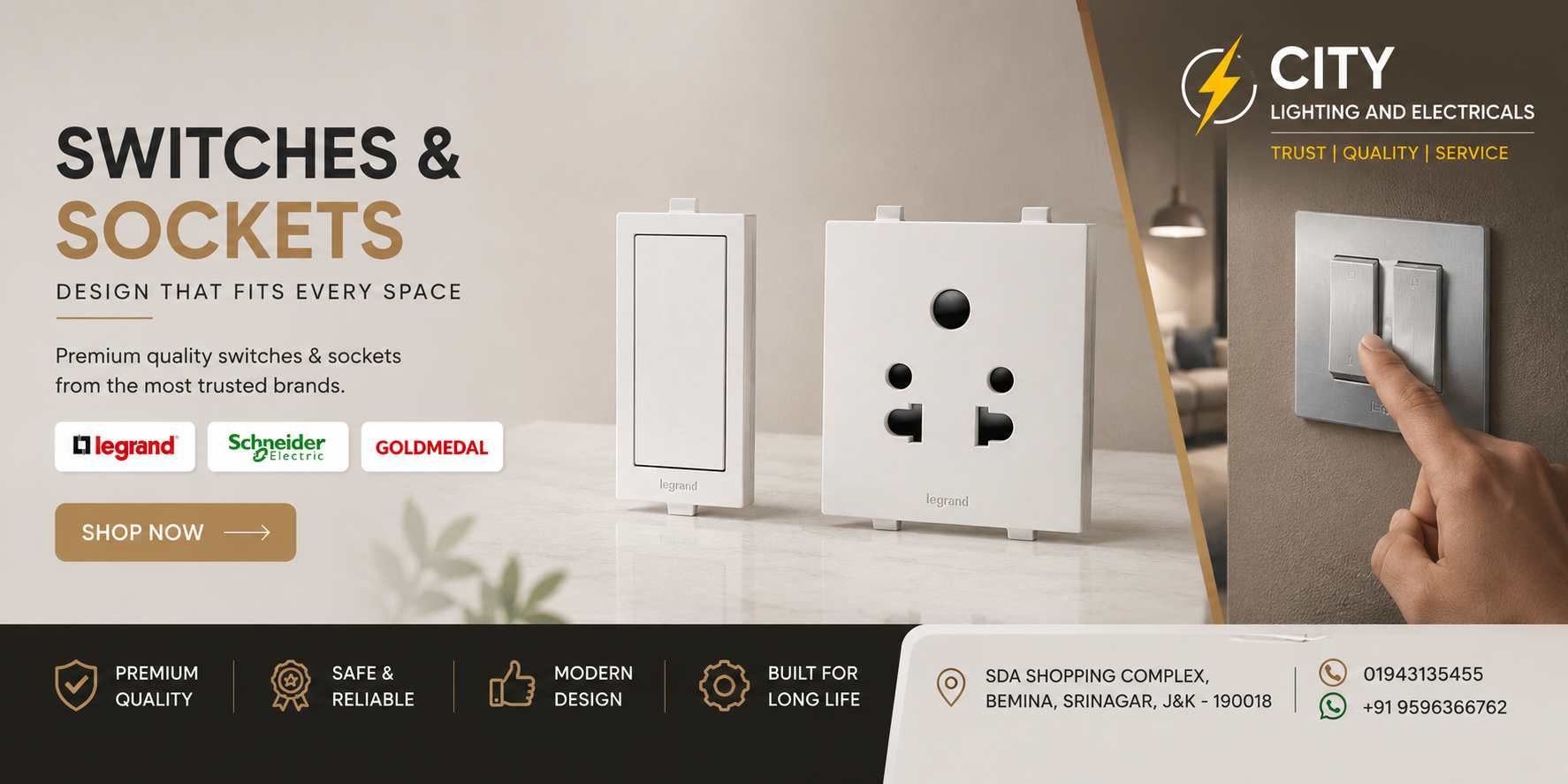 Switches & Sockets — Design That Fits Every Space. Legrand, Schneider, Goldmedal.