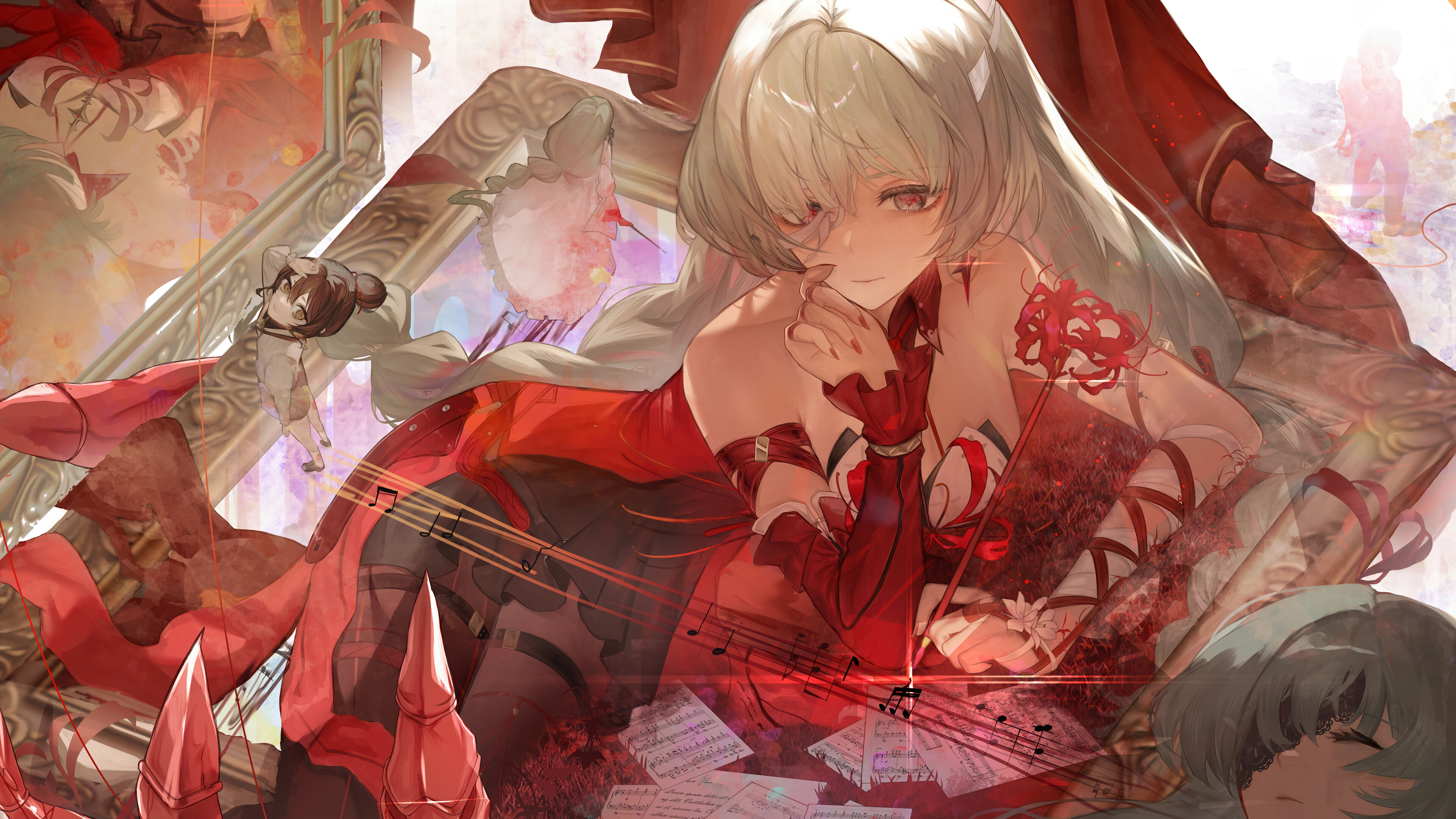 Wuthering Waves White Hair Red Dress Music Score Mirror