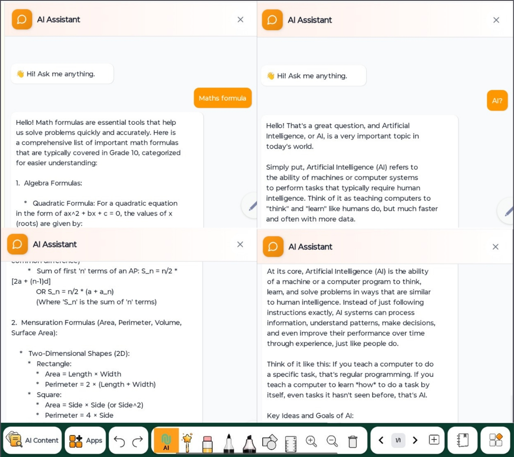 AI Assistant explaining Math formulas