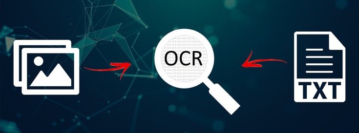 OCR process flow showing image input through AI recognition to text output