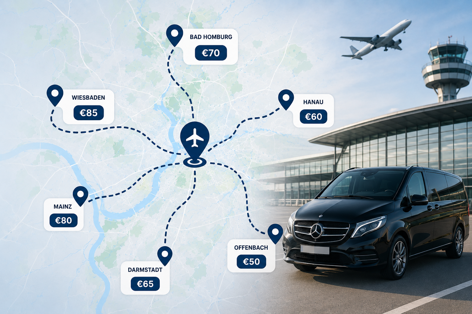 Airport transfer pricing overview with destination rates