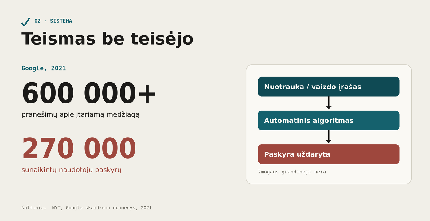 Skaičiai: 600 000+ pranešimų ir 270 000 sunaikintų paskyrų 2021 m., schema be žmogaus grandinėje