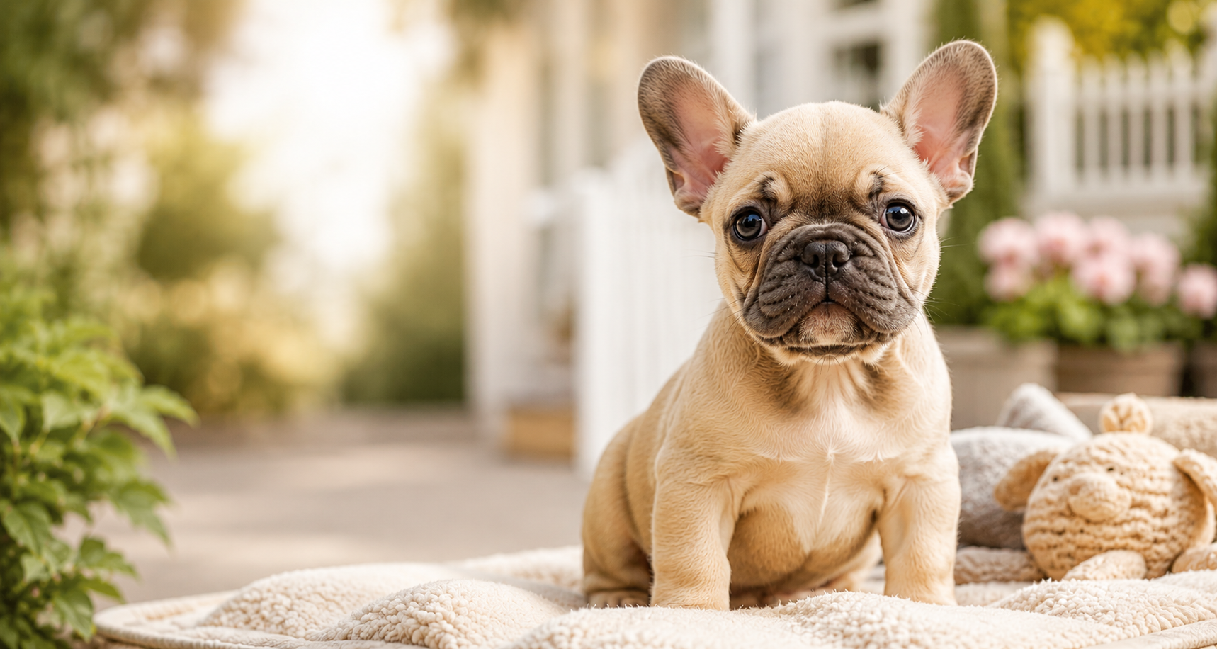 Adorable fawn French Bulldog puppy at Little Frenchie Paw breeder home