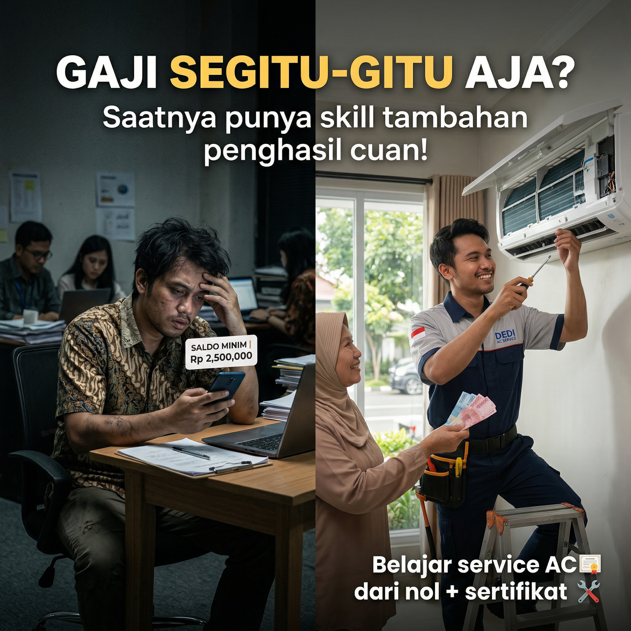 Perbandingan gaji pas-pasan dengan penghasilan service AC