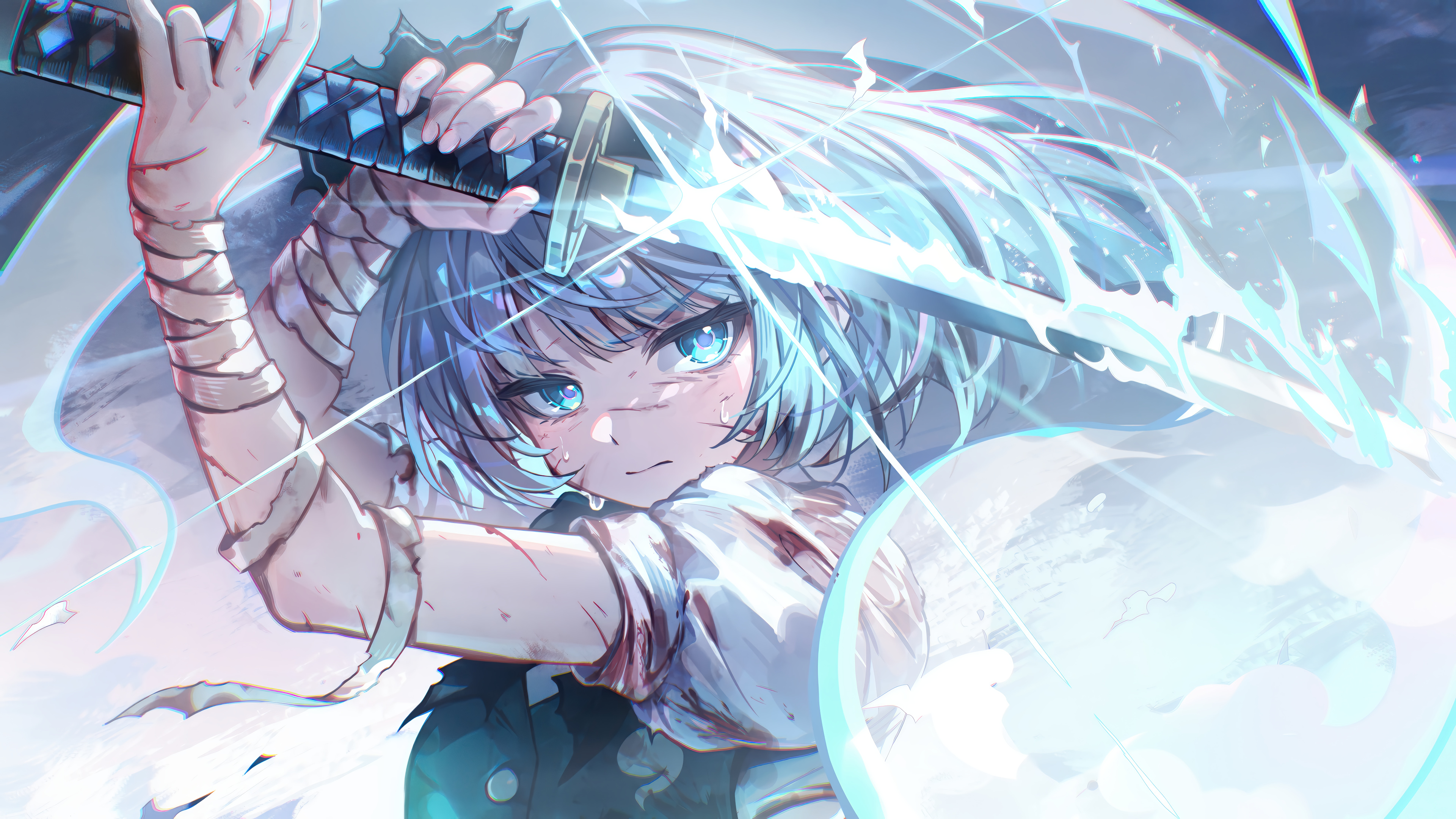 Blue Hair Ice Shield Warrior