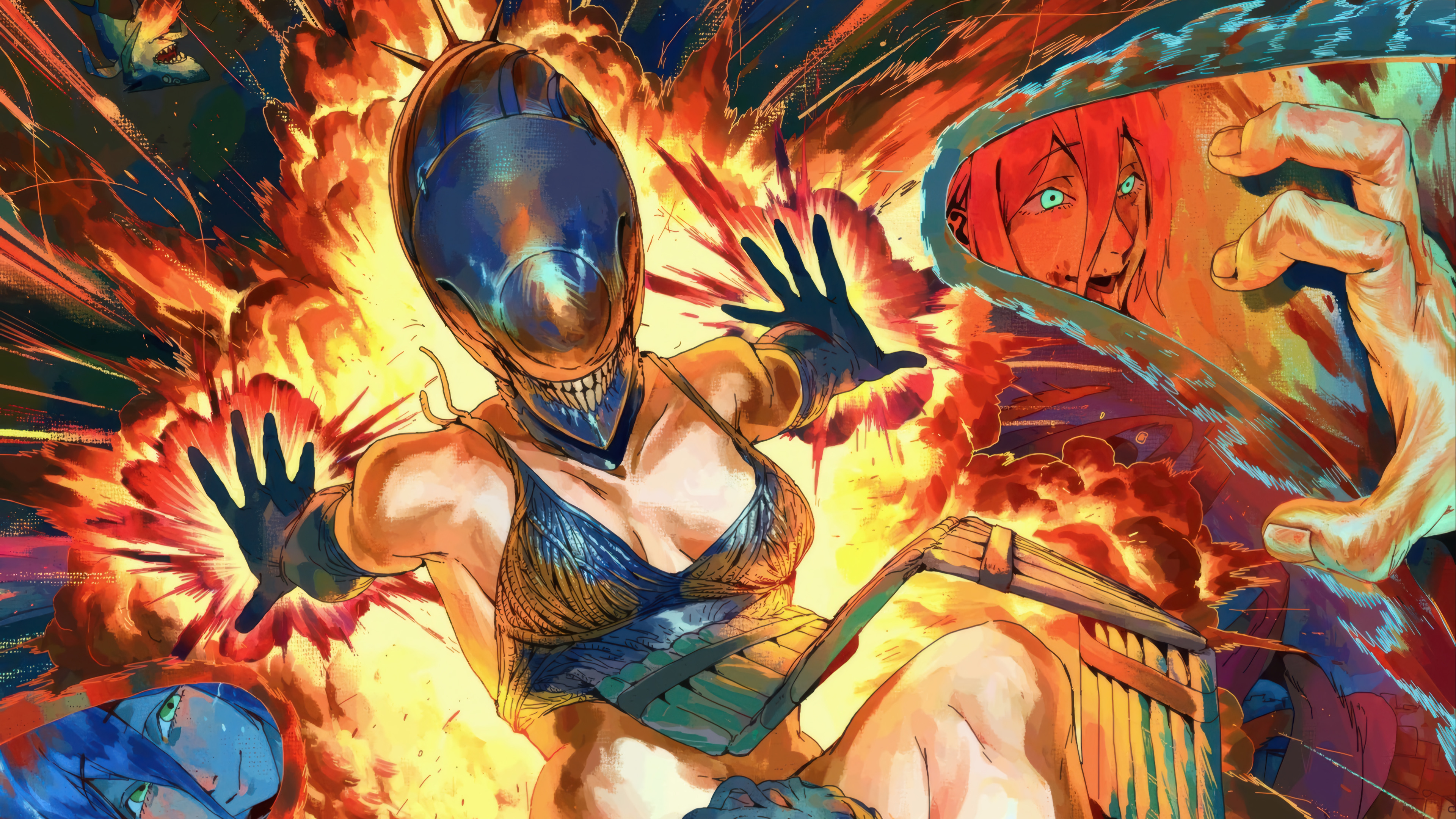 Spiked Helmet Blue Gold Combat Anime