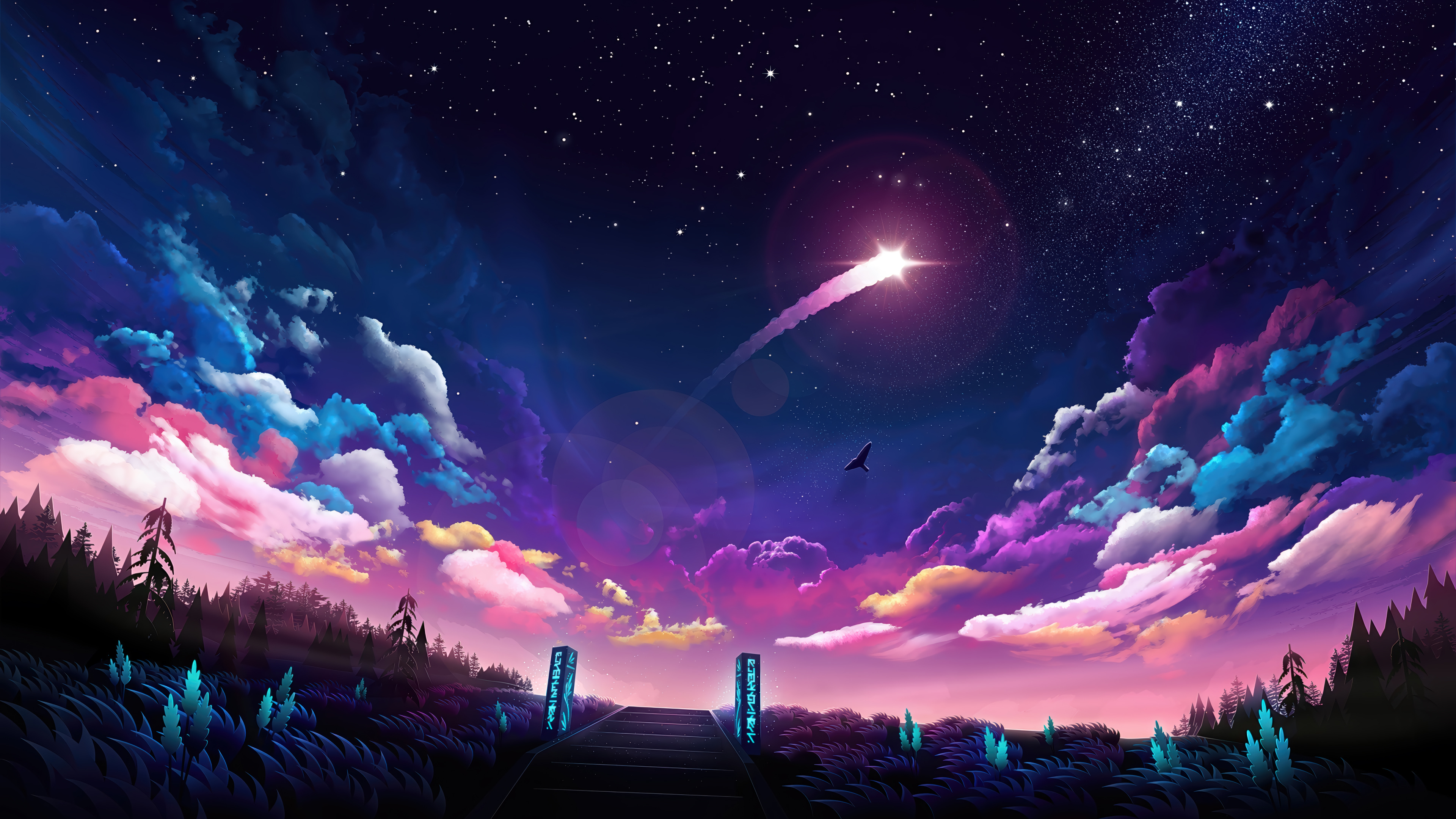 Starry Night Forest with Shooting Star