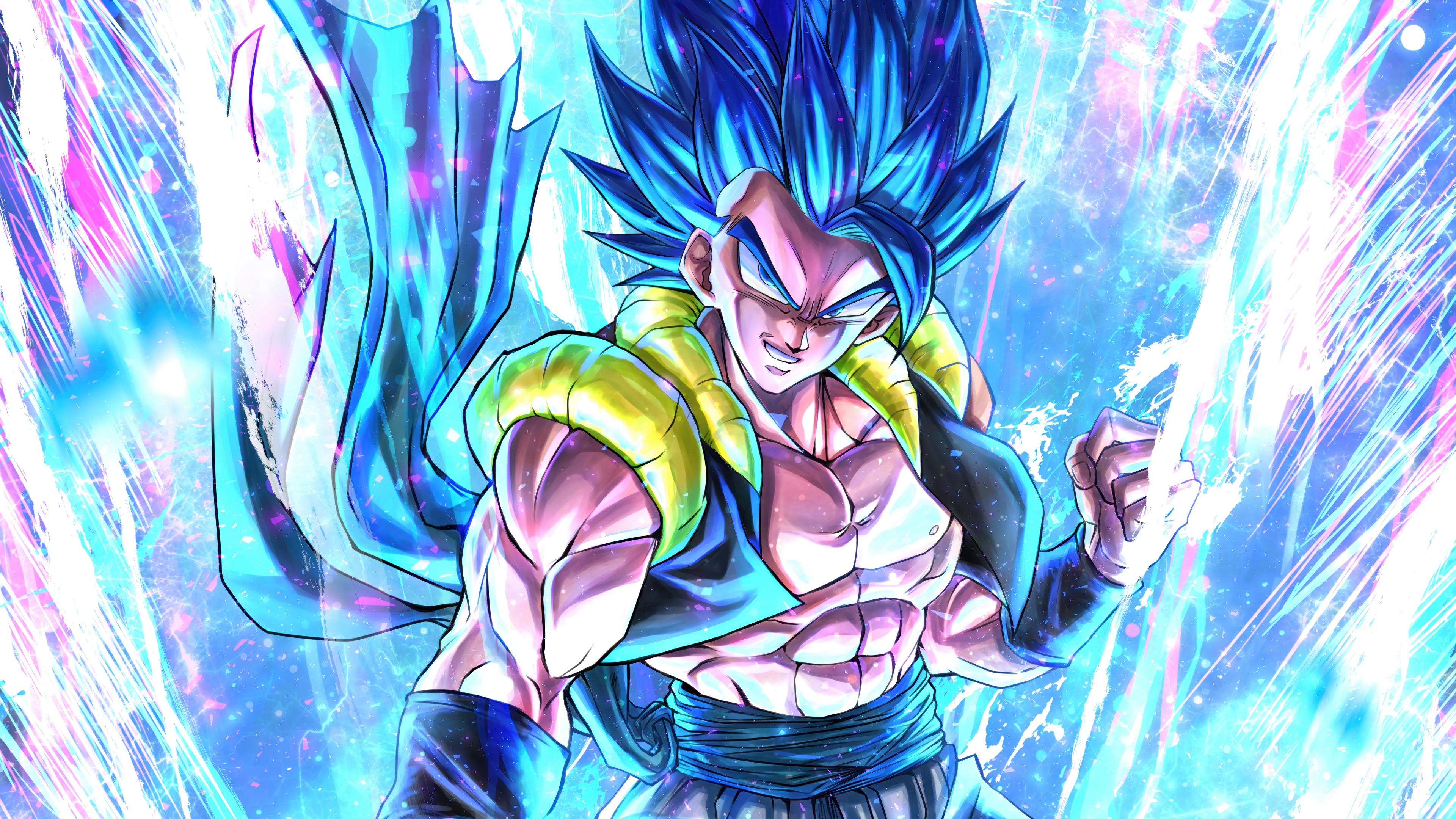 Blue Hair Muscular Energy Battle Anime