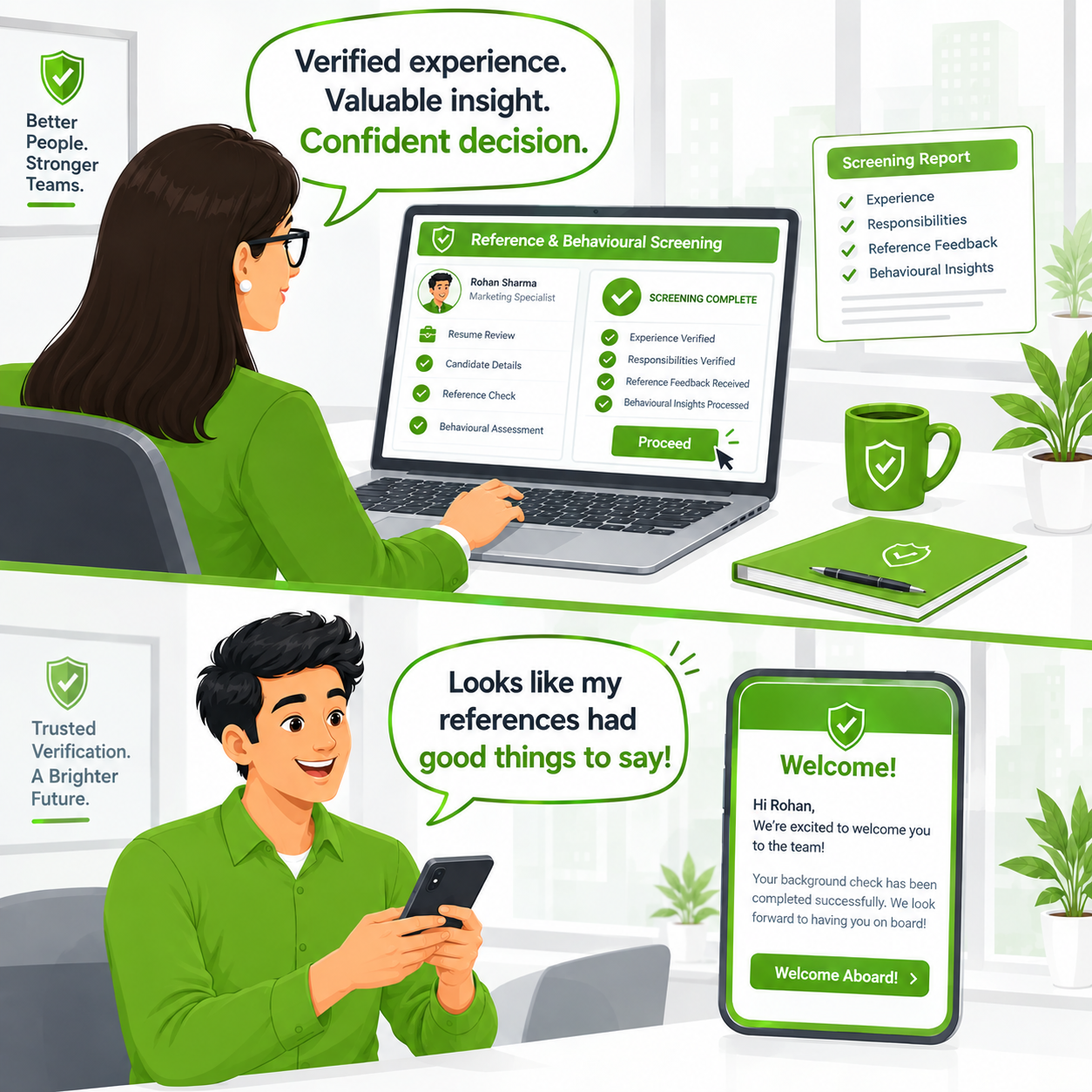 Candidate welcomed to team after reference screening cleared comic