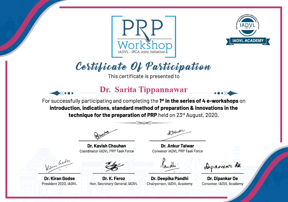 IADVL PRP Workshop Certificate