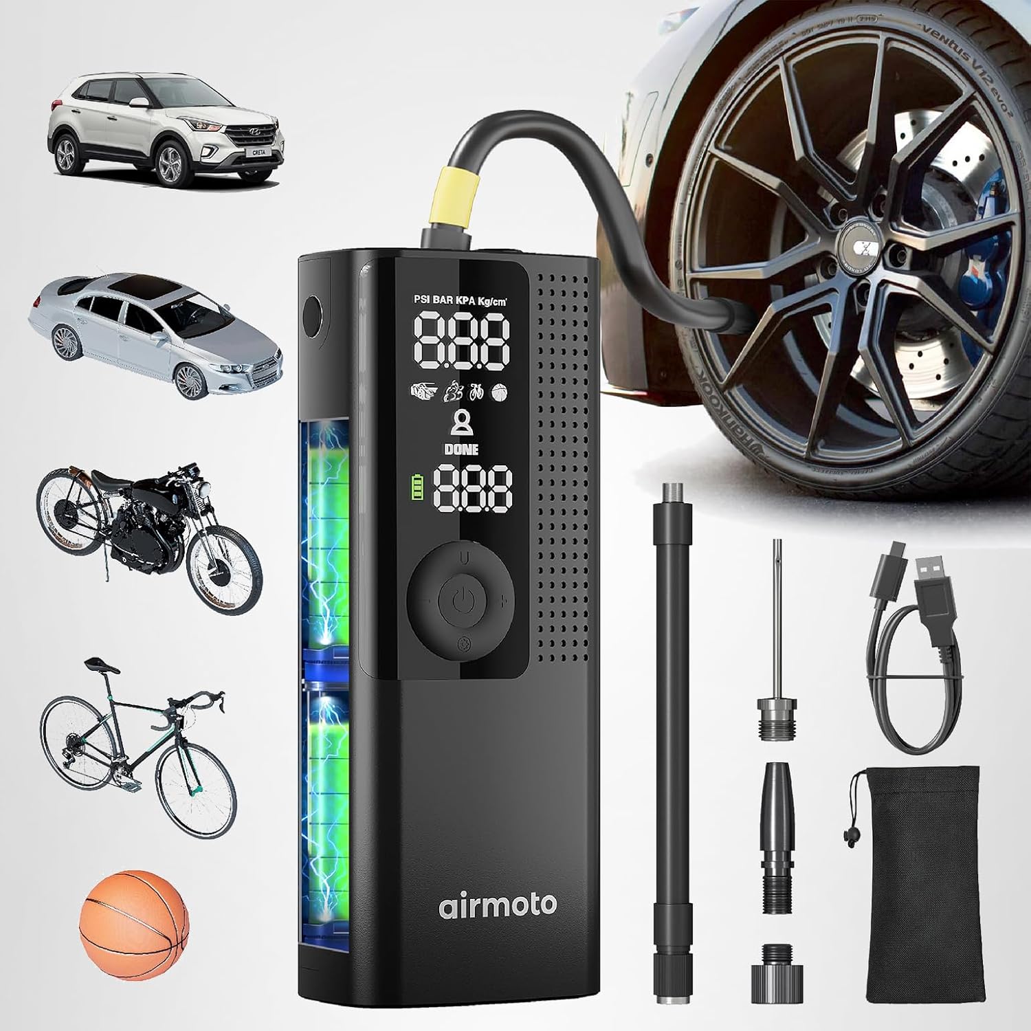 Airmoto Portable Air Compressor Tire Inflator with Digital Pressure Gauge