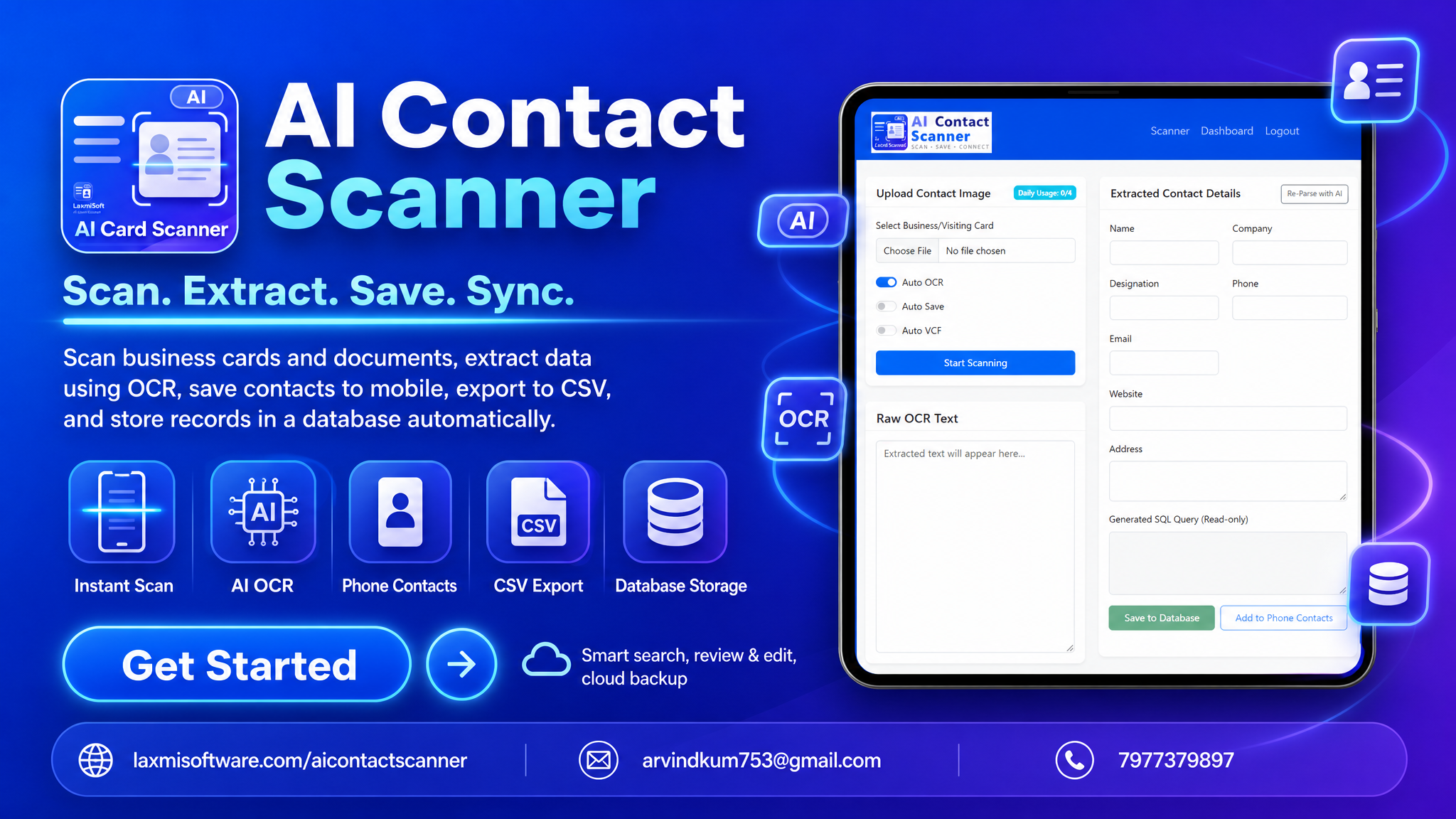 AI Contact Scanner Software Interface