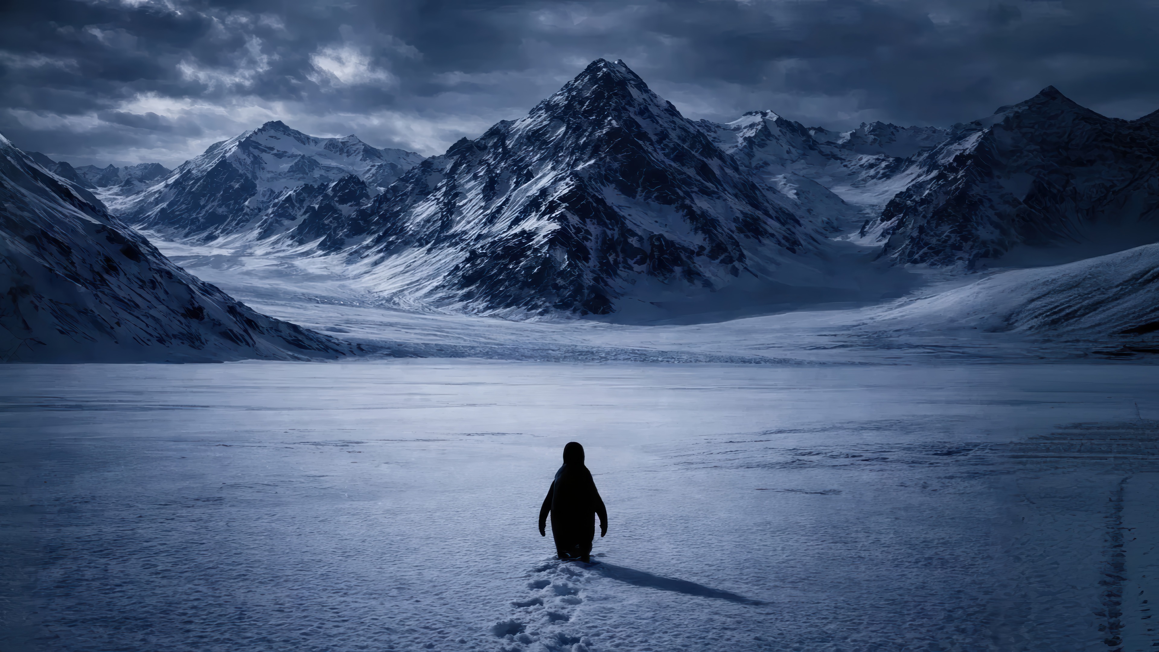 Snow Explorer Walking Alone