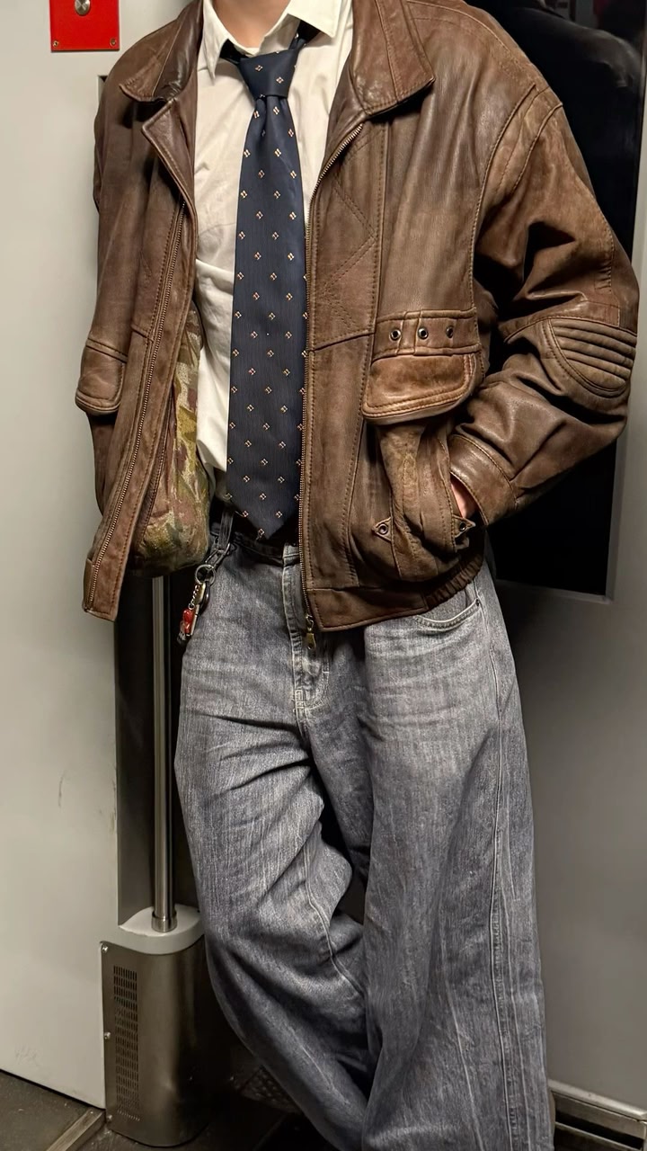 Editorial brown leather jacket