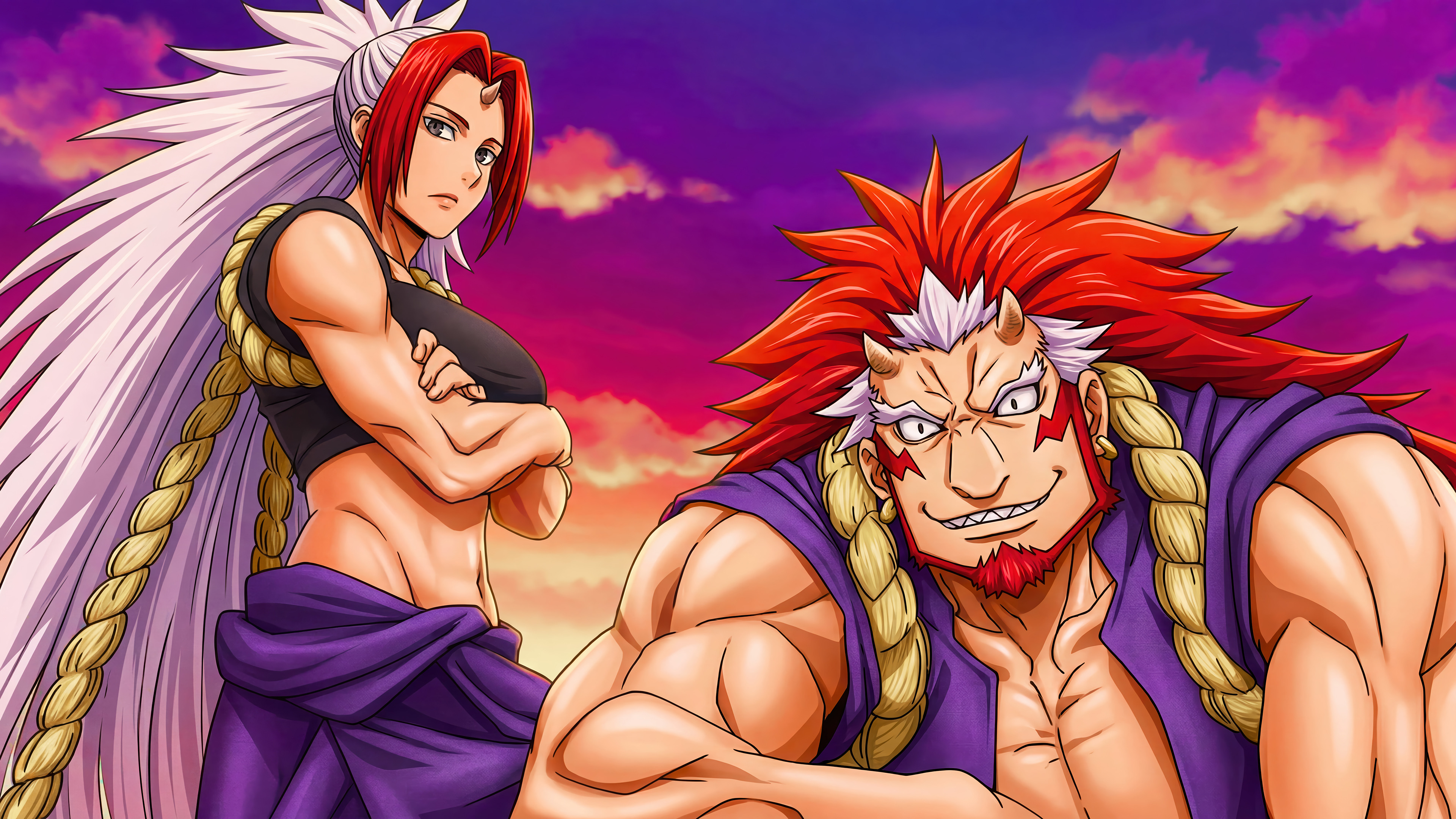 Red White Hair Sunset Anime
