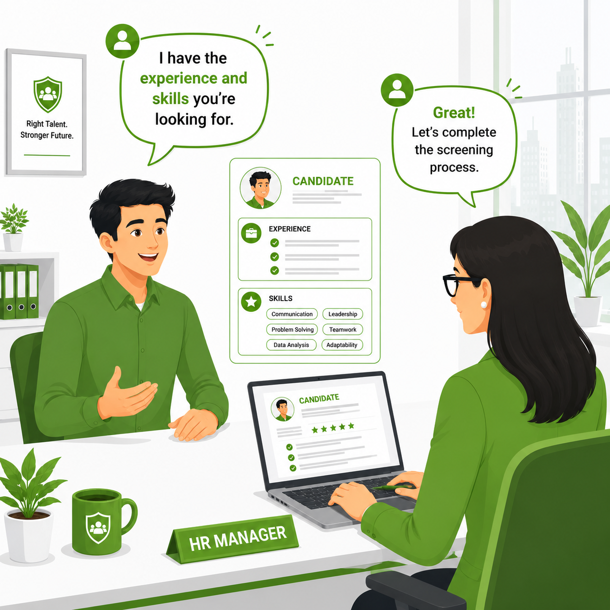 Candidate interview with HR manager comic