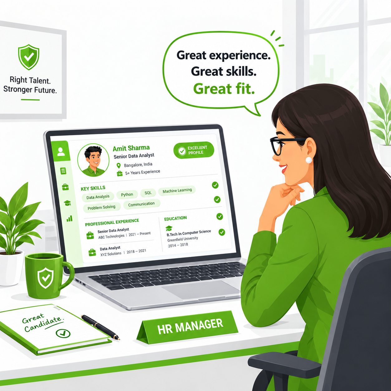 HR manager reviewing candidate resume comic