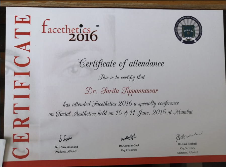 Facethetics 2016 Certificate