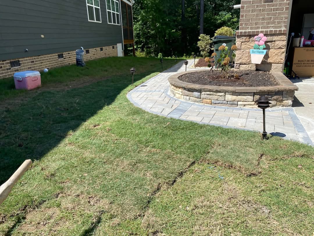 Green lawn with stone features