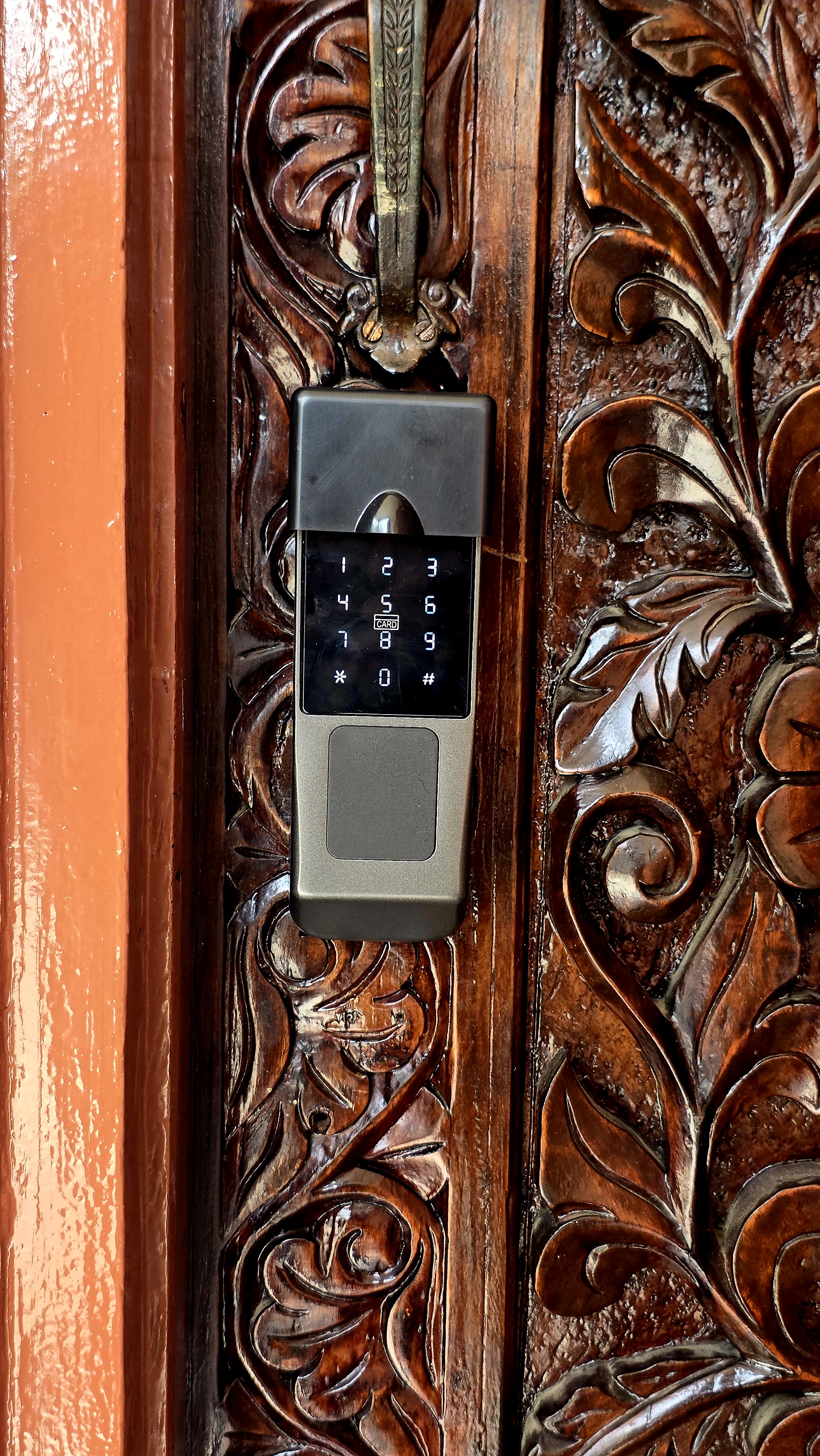 Lock on decorative wooden door