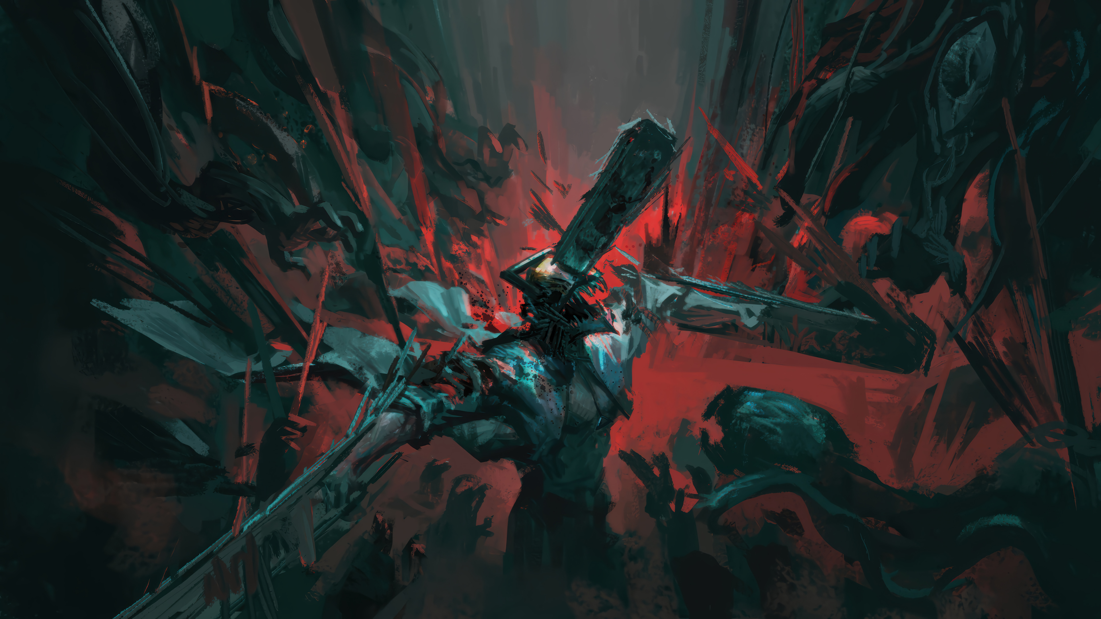Armored Warrior Giant Sword Battle Anime