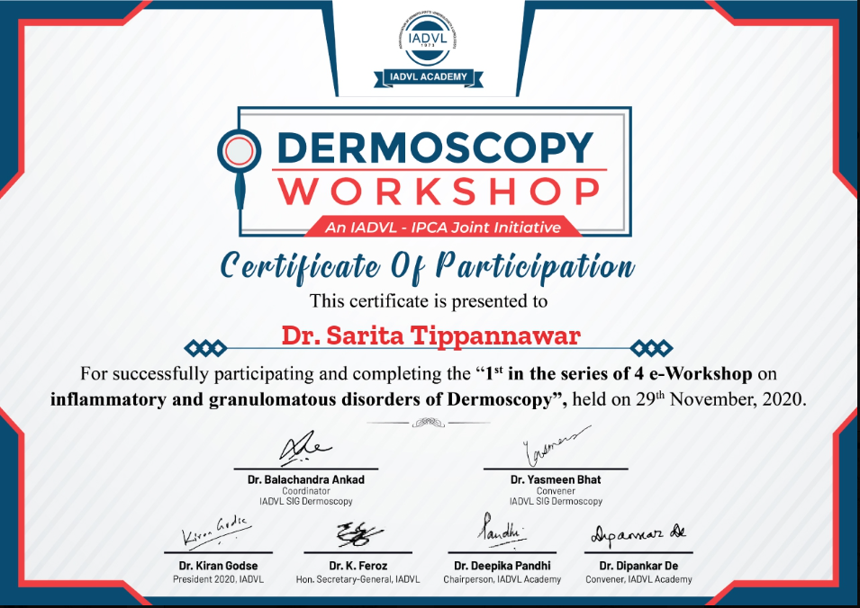 IADVL IPCA Dermoscopy Workshop Certificate