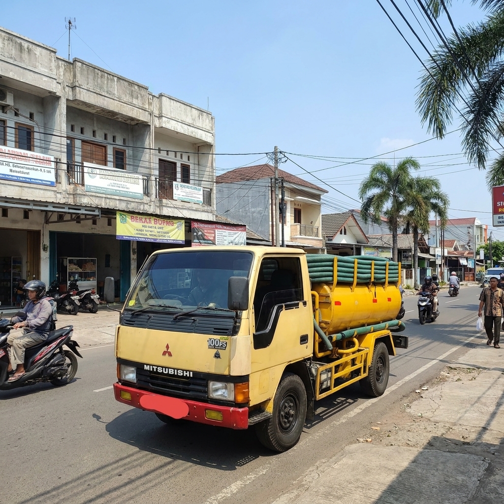 Truk sedot WC Mitsubishi 100PS di jalan