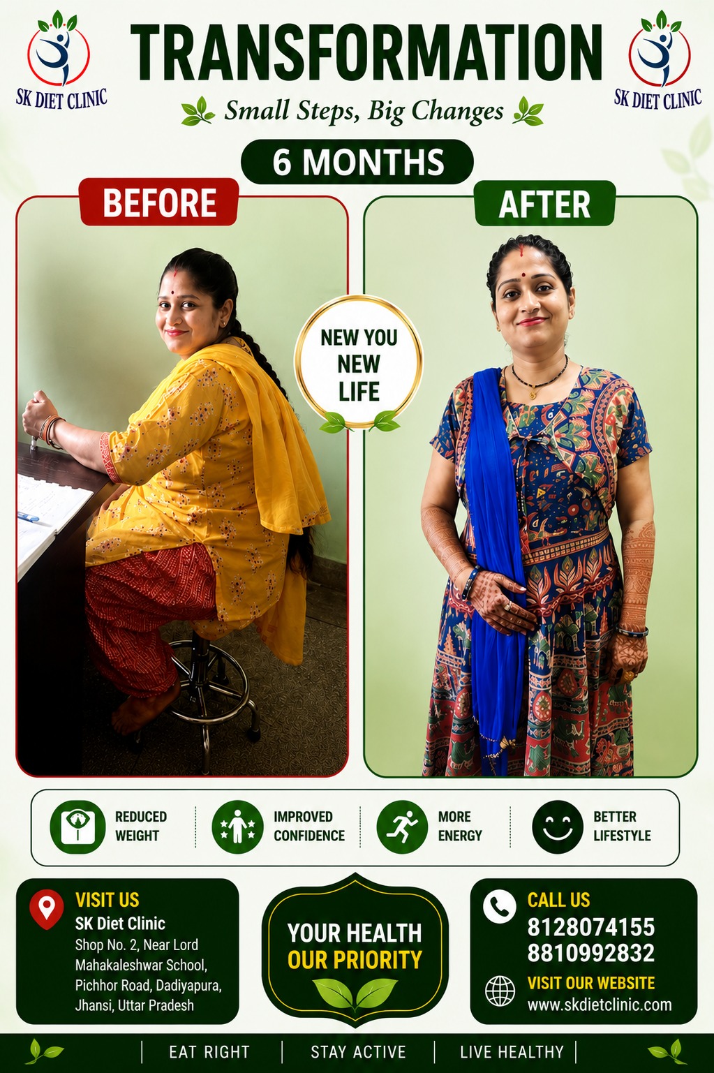 6 months personalized nutrition transformation results at SK Diet Clinic