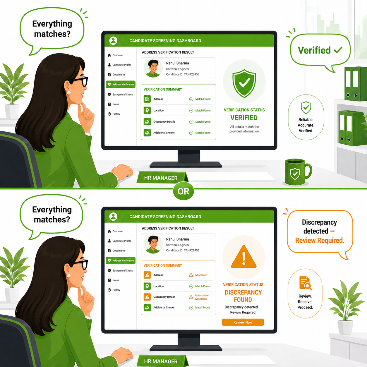 HR manager reviewing verification summary comic