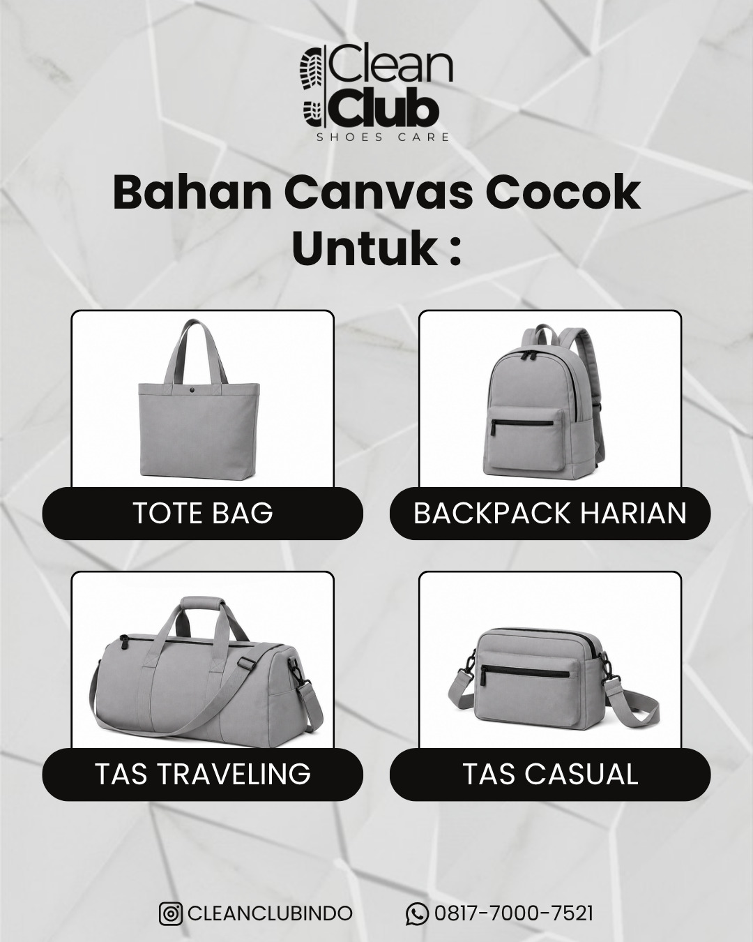 Empat jenis tas canvas - tote bag, backpack harian, tas traveling, dan tas casual
