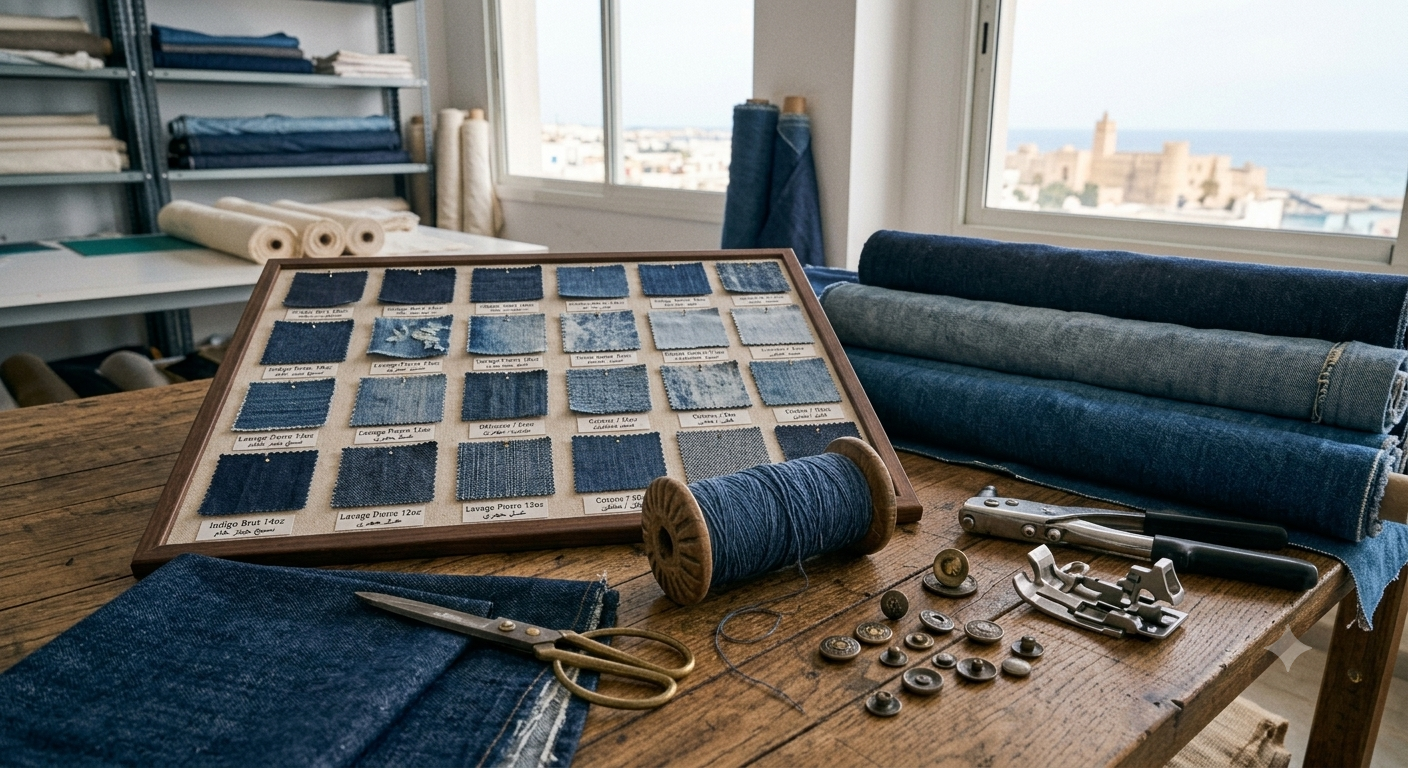 Échantillons denim indigo — Développement B&I Confection