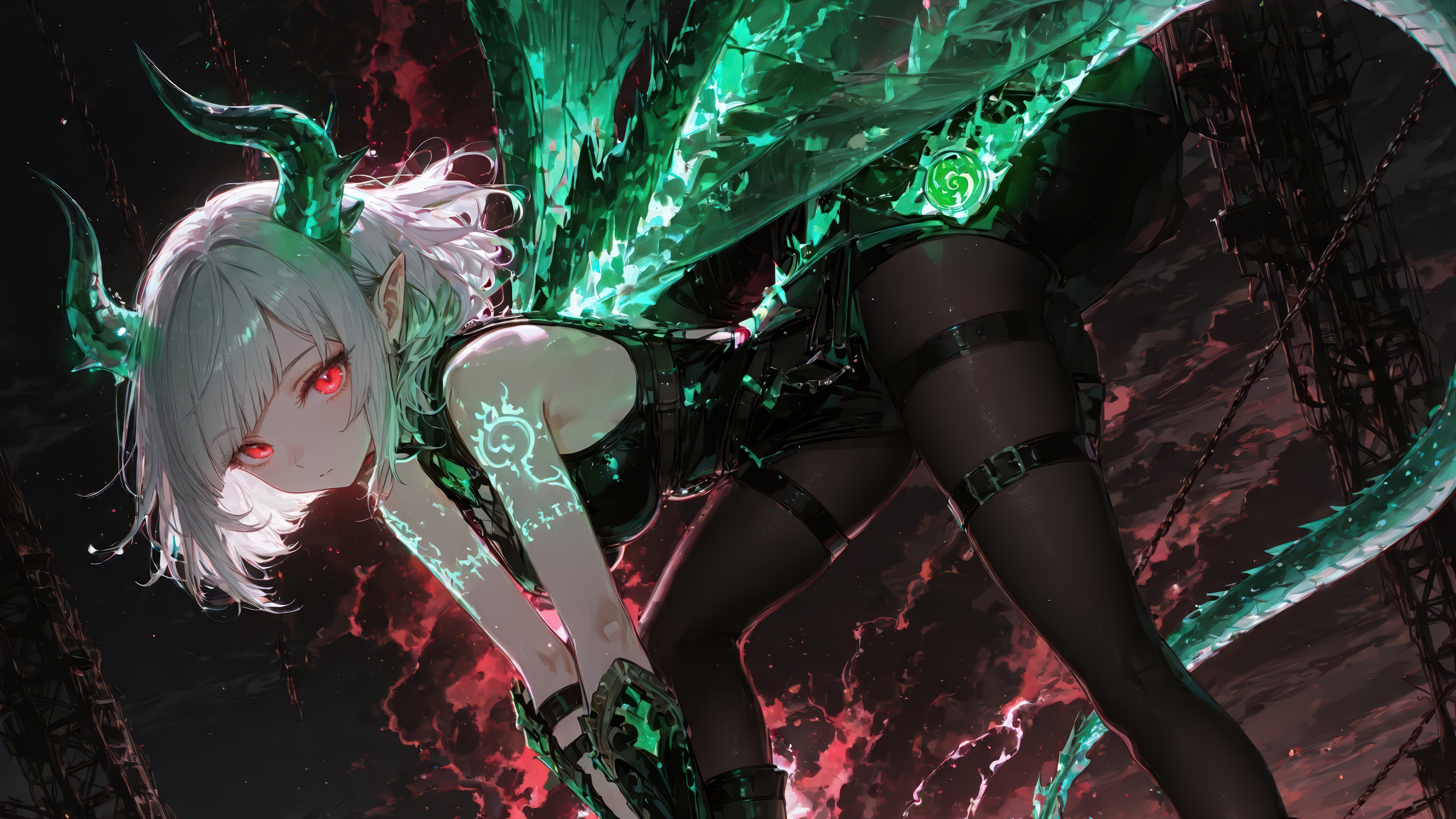 Demon Horns Green Wings Anime