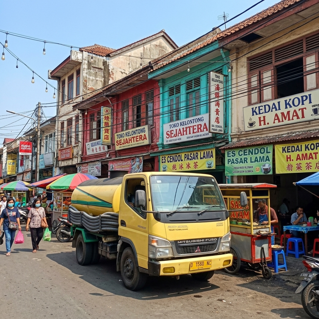 Truk sedot WC di area Pasar Lama Tangerang