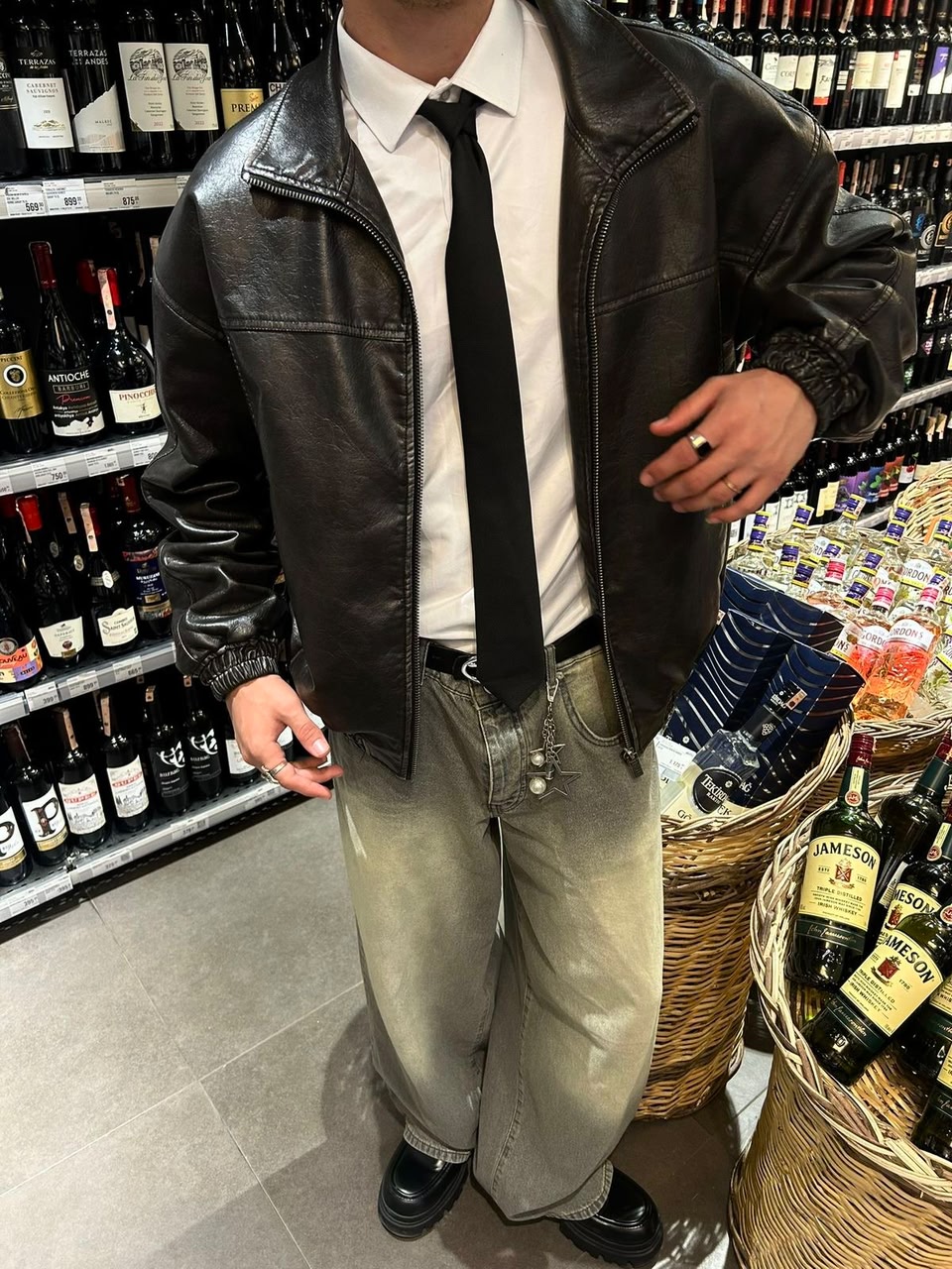 Editorial leather and tie