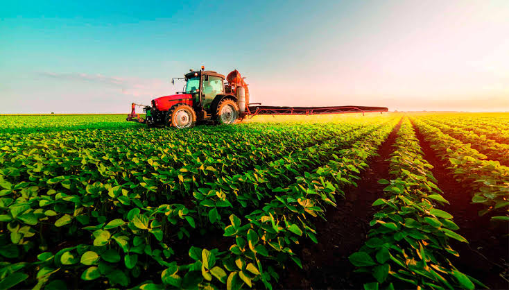 Trator trabalhando em campo agrícola