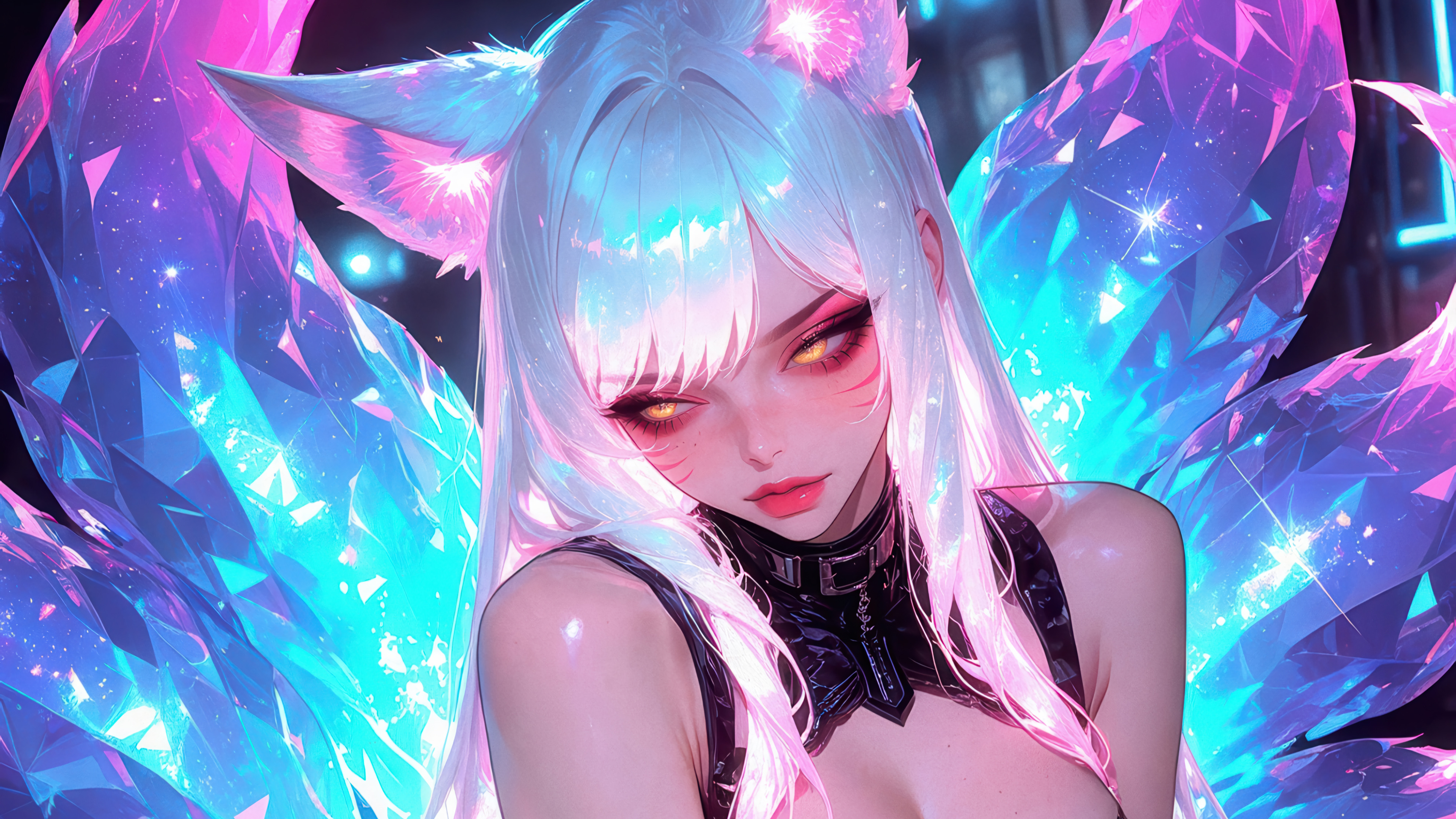 Neon Cat Girl Crystal Wings Anime