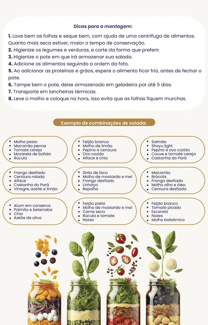 Página do ebook - Dicas de montagem e combinações de saladas