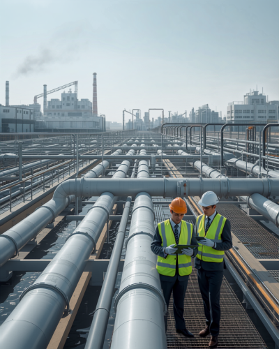 Engineer Indonesia melakukan inspeksi sistem IPAL industri bersama tim teknis