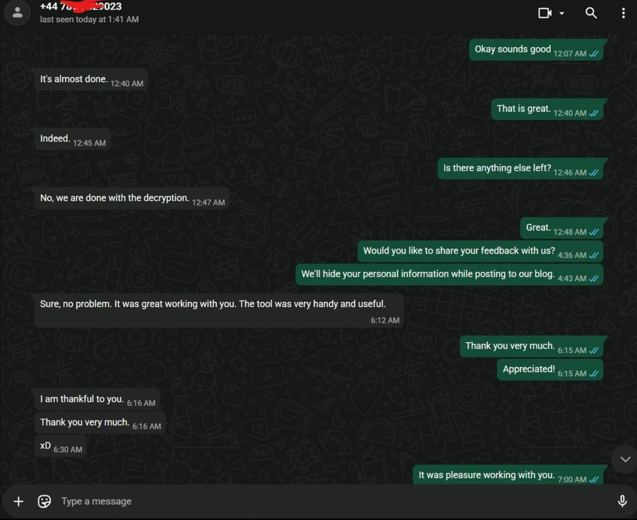 Client decryption completion confirmation