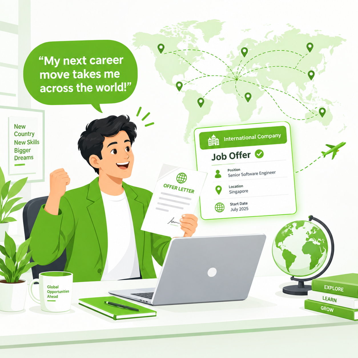 Candidate receives international job offer comic
