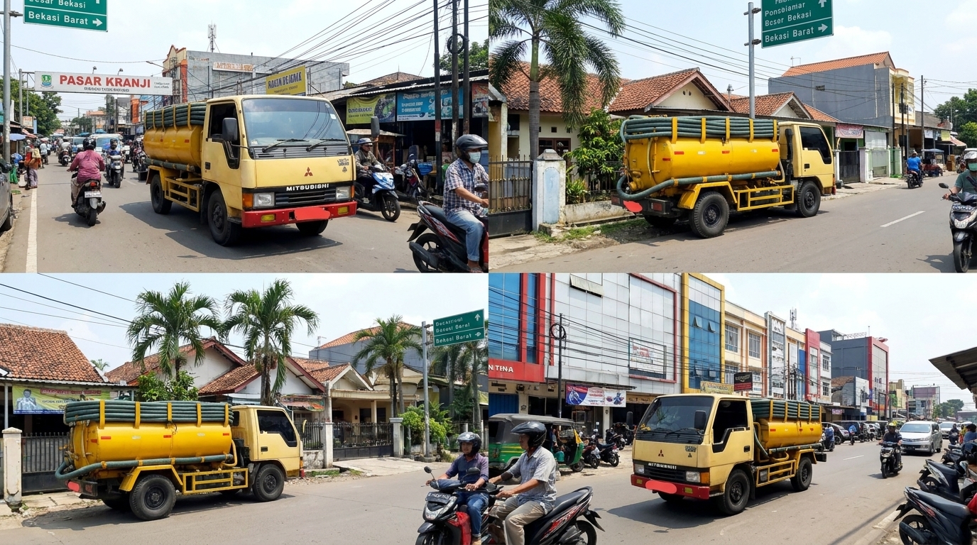 Truk sedot WC di area Bekasi Barat, Pasar Kranji dan jalan raya Bekasi
