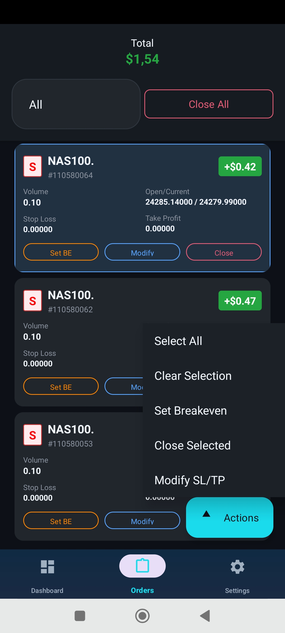 Gestione Ordini OneTapTrader
