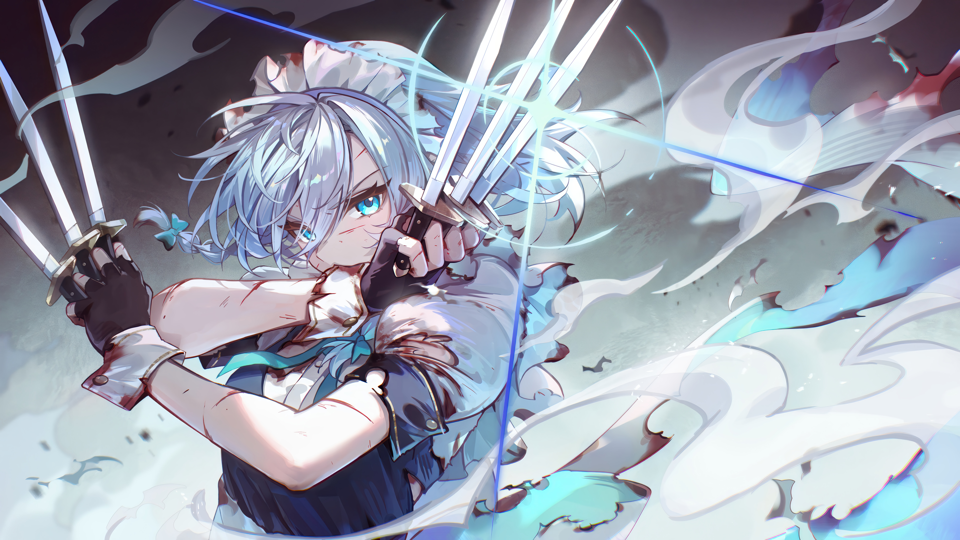 Silver Hair Multi Sword Battle