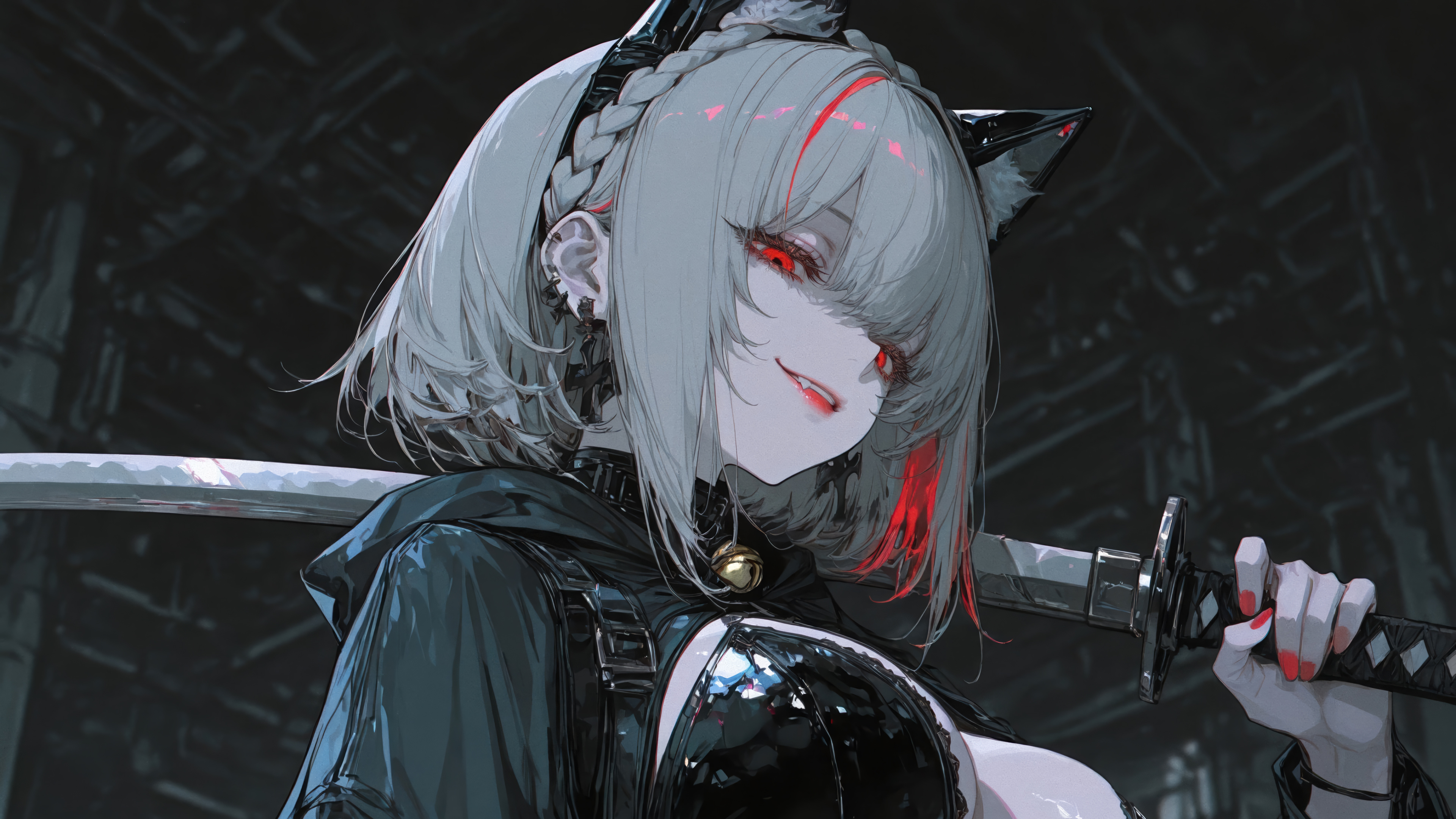 White Cat Ears Samurai Anime
