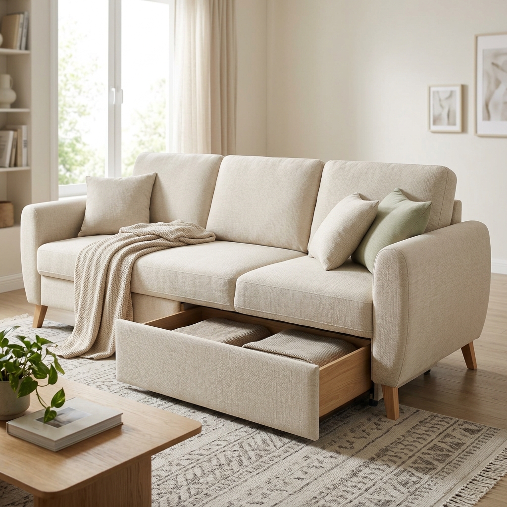Sofa Bed With Storage Drawer - Sofa tiga dudukan dengan laci penyimpanan