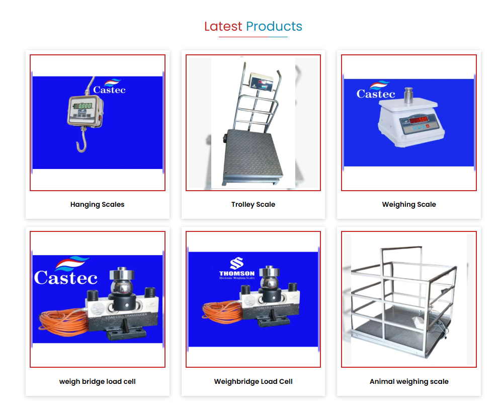 Latest Products by Thomson and Castec - Hanging Scales, Trolley Scales, Weighing Scales, Weighbridge Load Cells, and Animal Weighing Scale manufactured in Kurukshetra