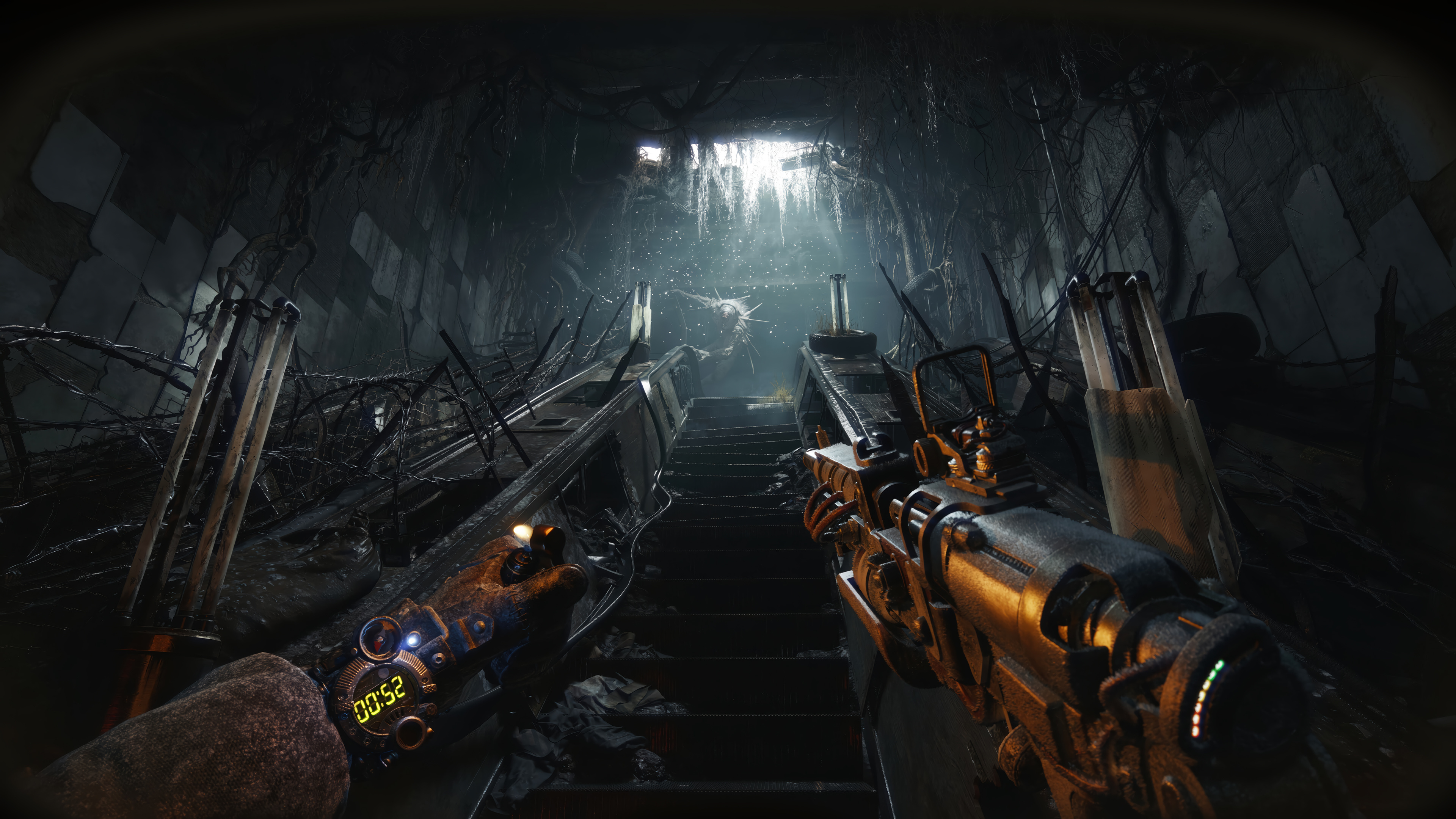 FPS View Ruined Building Stairs