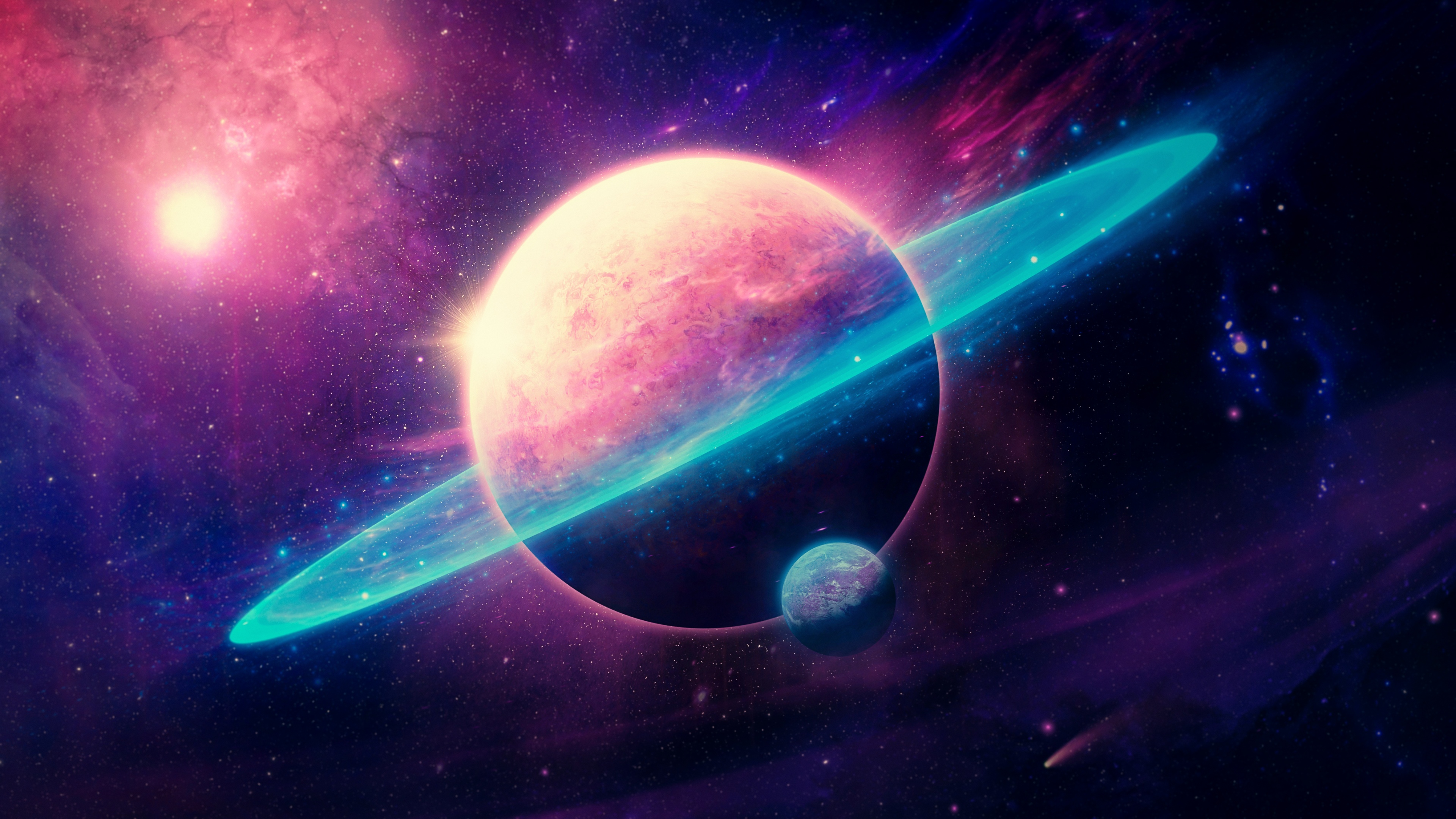 Ringed Pink Planet Space